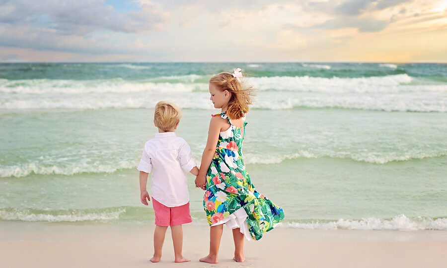 Brother and Sister beach photography session in South Walton near Seaside and Blue Mountain Beach in Florida
